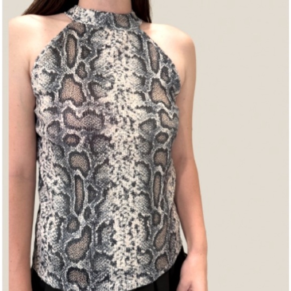 NWT Shimmering Sequined Snake Print Halter Tank Top - Picture 2 of 9
